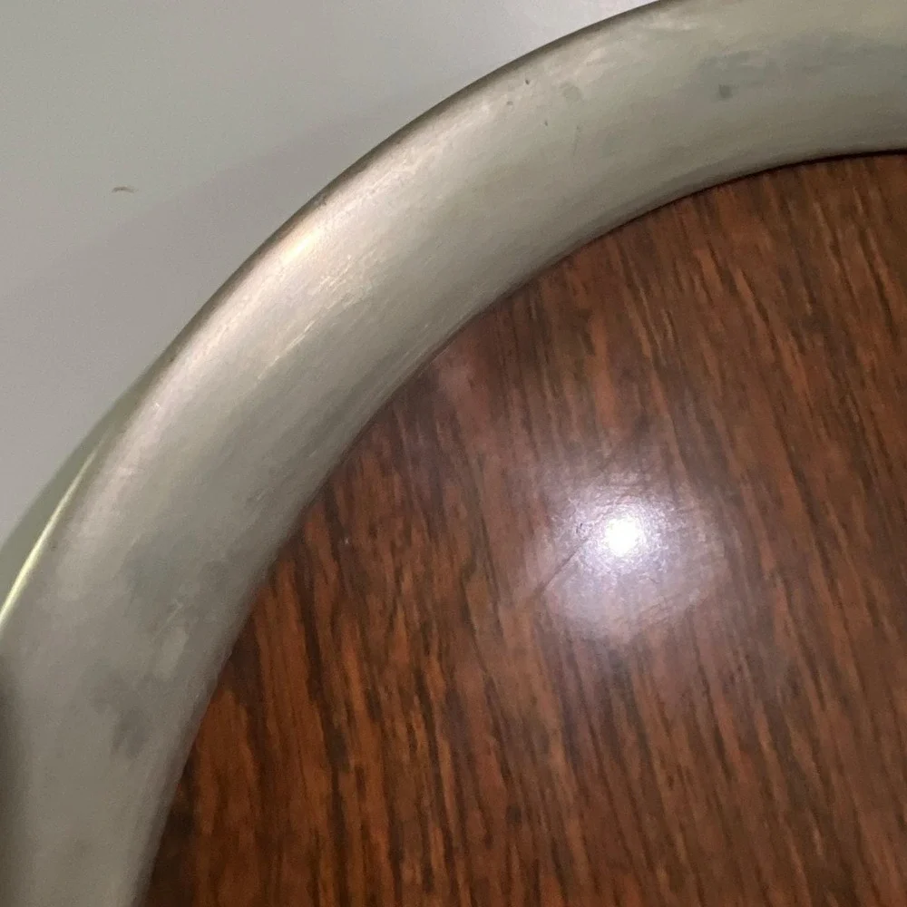 Vintage Kirk Stieff Pewter Wood Grain‎ Tray 14 in formica laminate cocktail MCM
